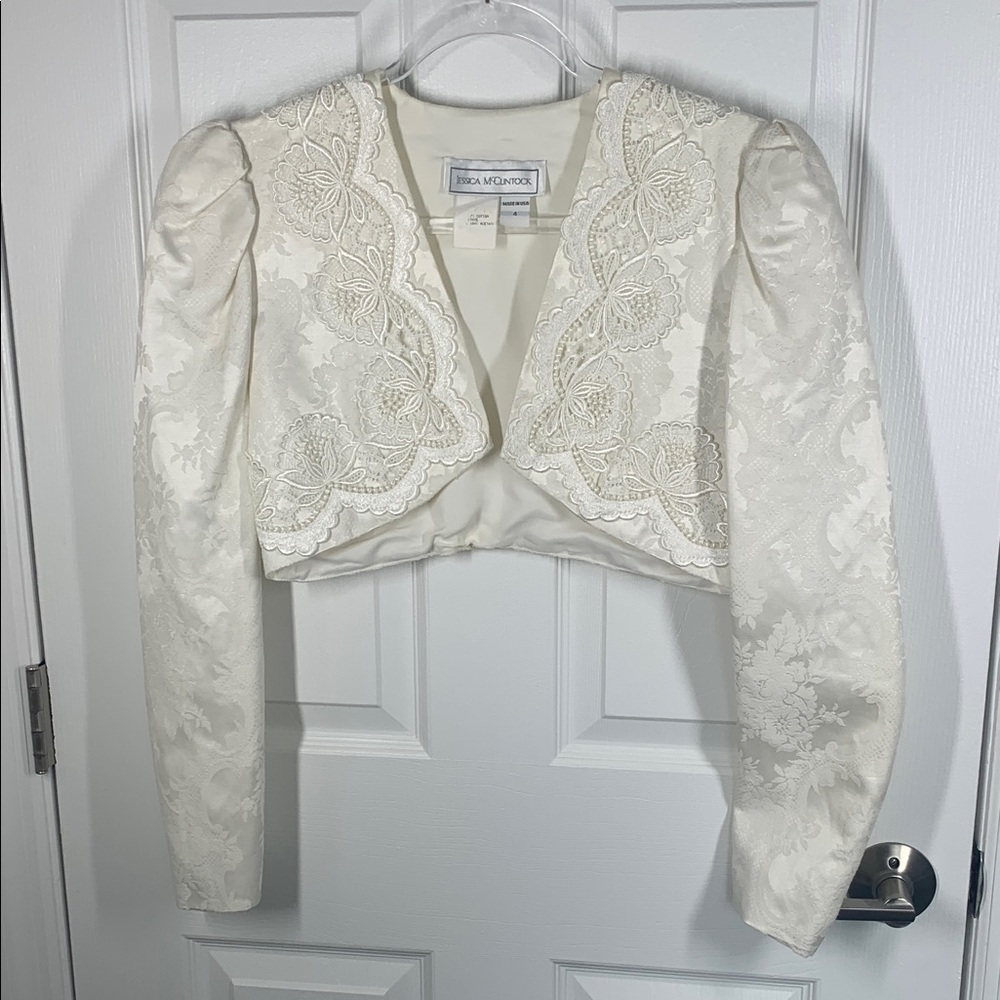 Jessica McClintock Ivory Cropped Lace Bolero Jacket